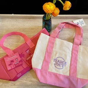 Trader Joe’s Pink Mini Canvas Tote Bag and Mini Cooler bag